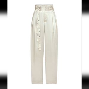 NWT Noli Kora Double Belted Satin Pant in Pearl